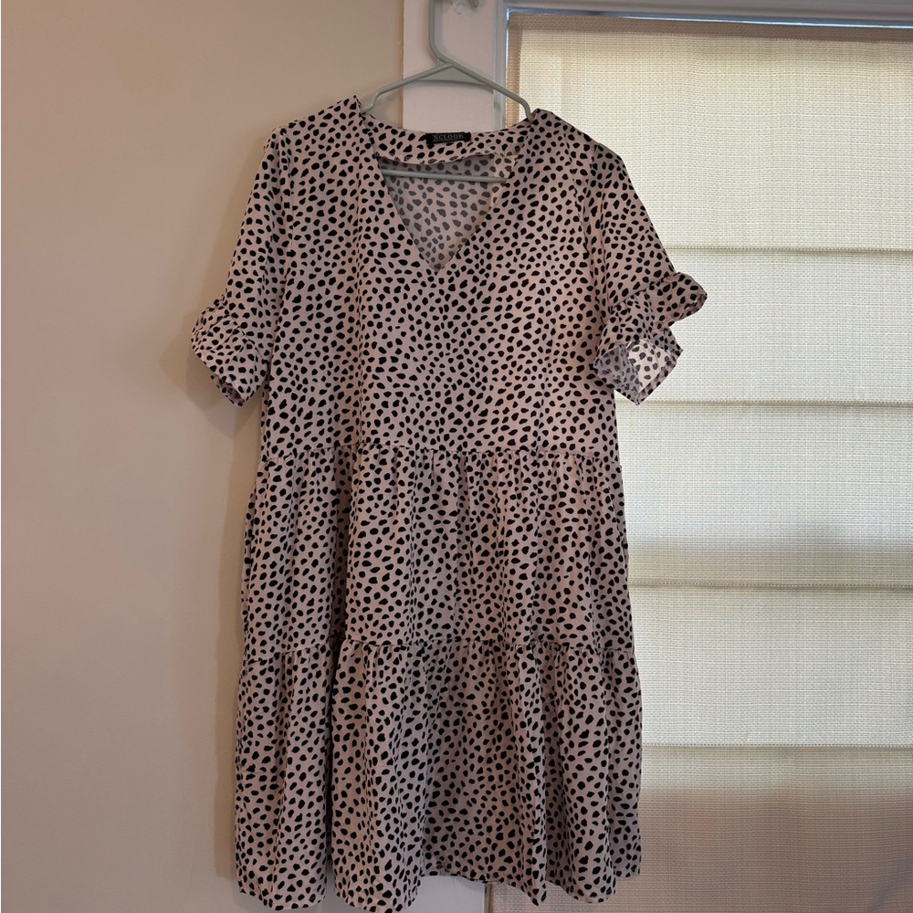 Elegant Black and White Polka Dot Midi Dress